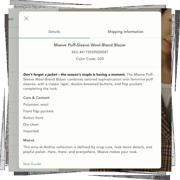 Browns & Red Plaid Puff Sleeve Wool Blend Jacket (S) by Maeve - Picture 5 of 5